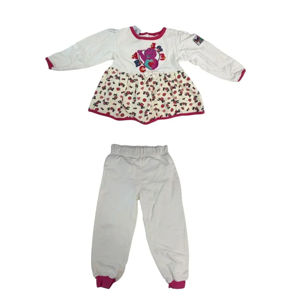 Vintage 90s Barney Long Sleeve Shirt Pink White Sweatpants Alphabet Numbers 3T